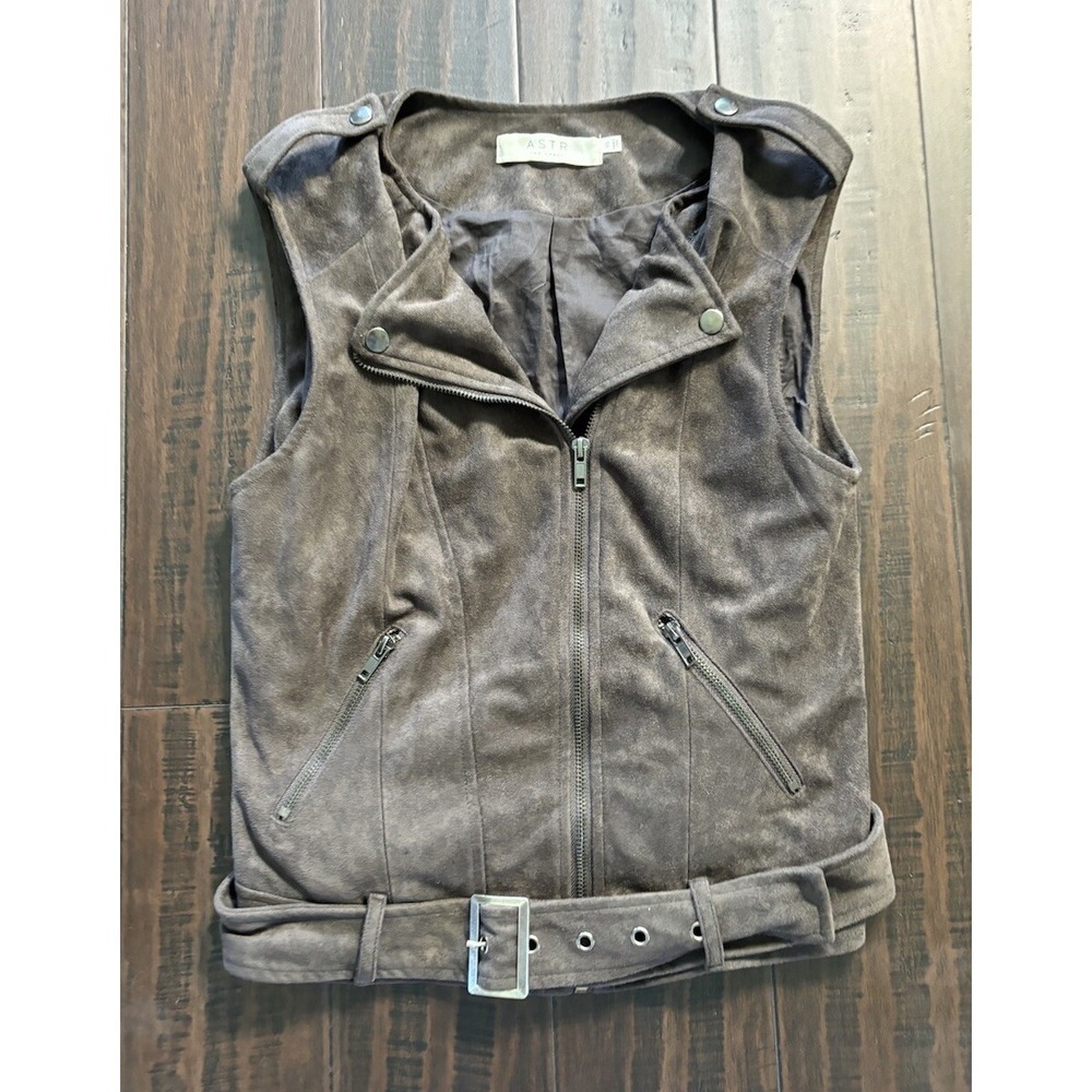 ASTR the Label Vest Womens XS Gray Faux Suede Moto Belted Preppy Chic